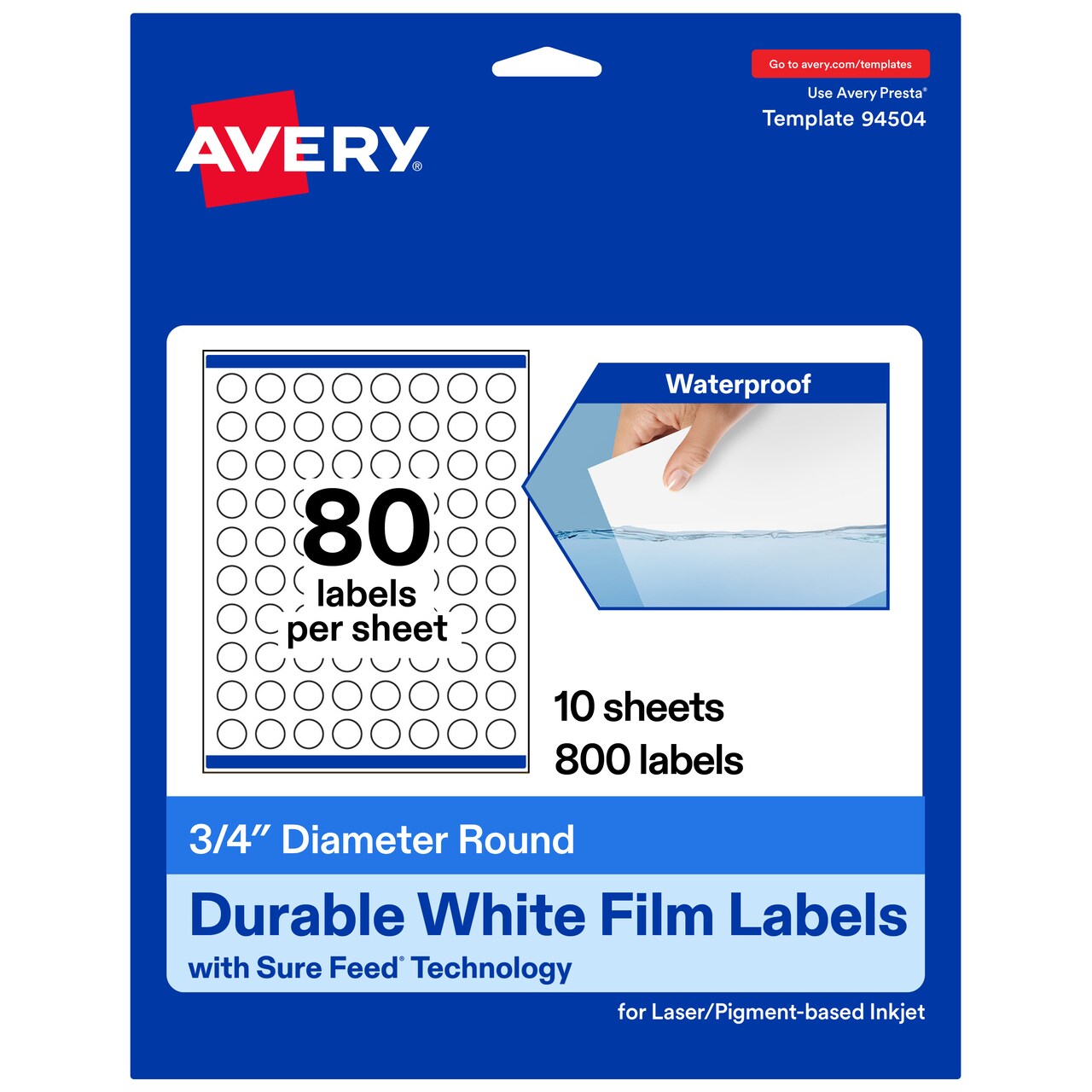 Avery Durable Waterproof Round Labels with Sure Feed, .75" diameter